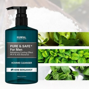 KUNDAL Pure & Safe+ Cooling Men Homme Cleanser Herb Bergamot, 300 мл